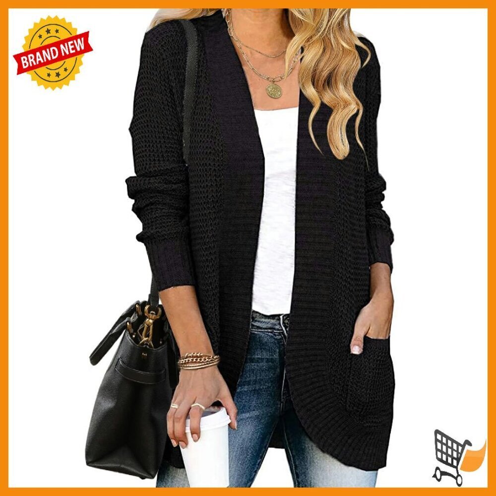 Soft Knit Cardigan Sweater Open Front Long Sleeve Loose Fit